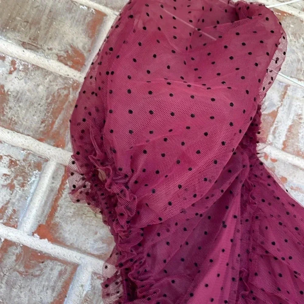Mia Joy by Joyfolie Burgundy Black Dots Tulle Mesh Organza‎ Girl’s Dress